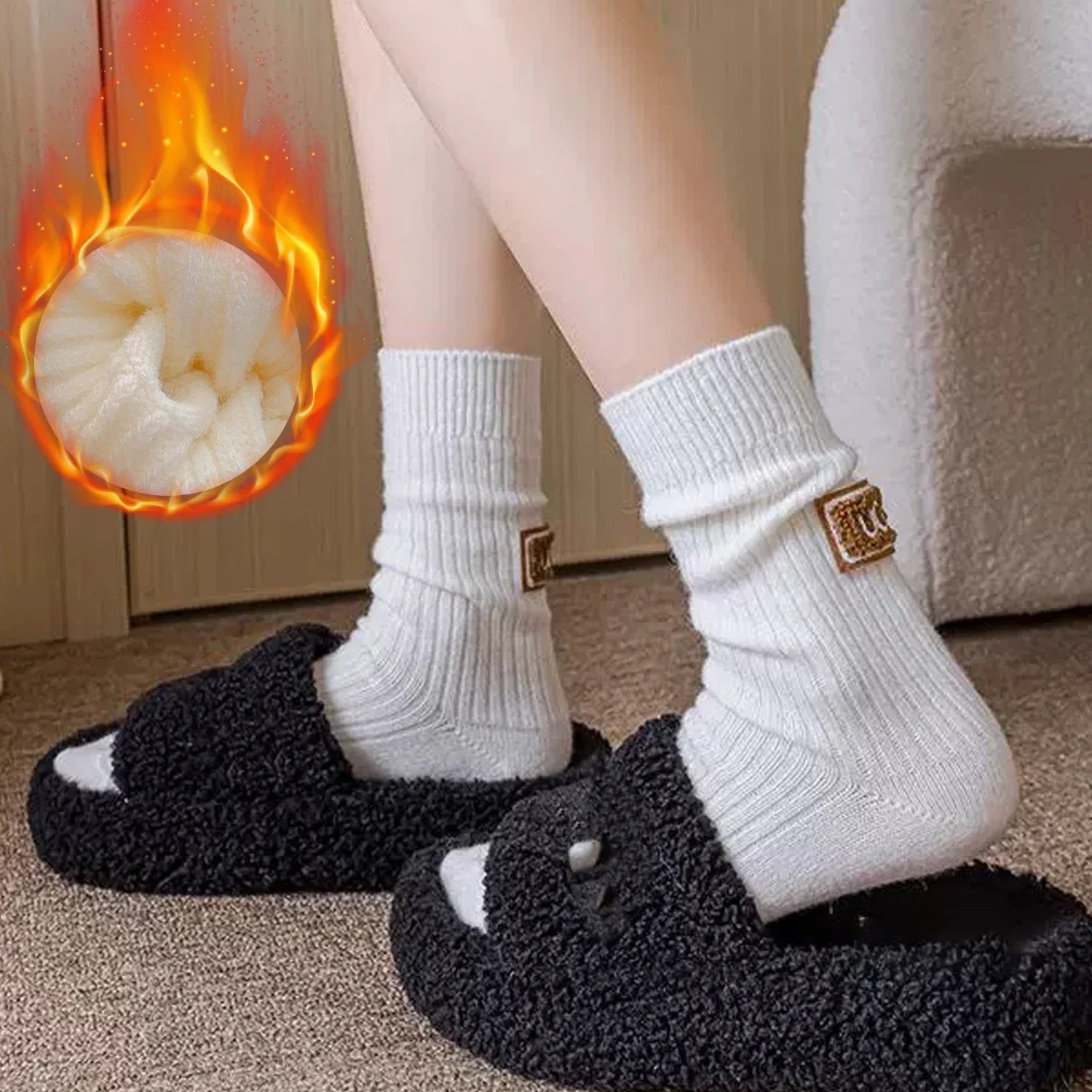 Women's Furry Heel Knitted Snow Boot Socks – Cosy Winter Boot Socks - lily supply