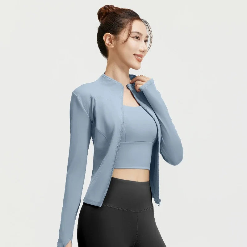 Women's Slim Yoga Running Zip Jacket - Long Sleeve Quick Dry Stand Collar Coat