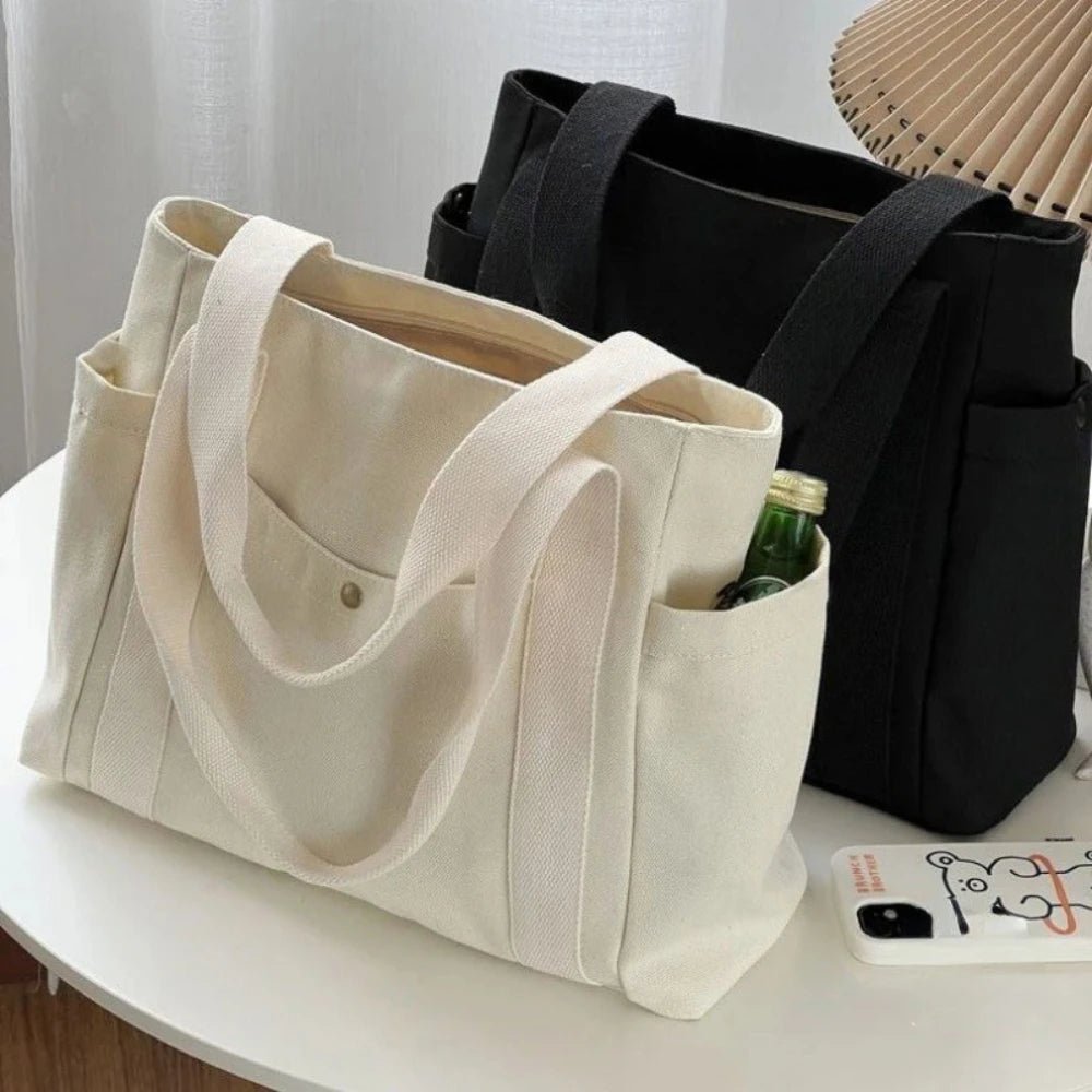 Large Canvas Tote Bag - College Style Commute Student Book Shoulder Bag - lily supply