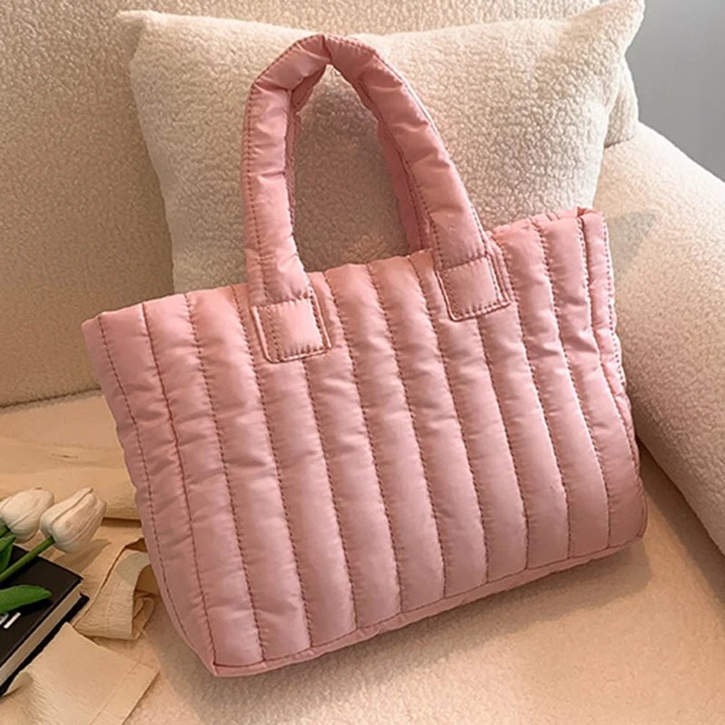 Women's Cotton Padded Nylon Tote Handbag - Large Capacity Solid Casual Elegant - lily supply