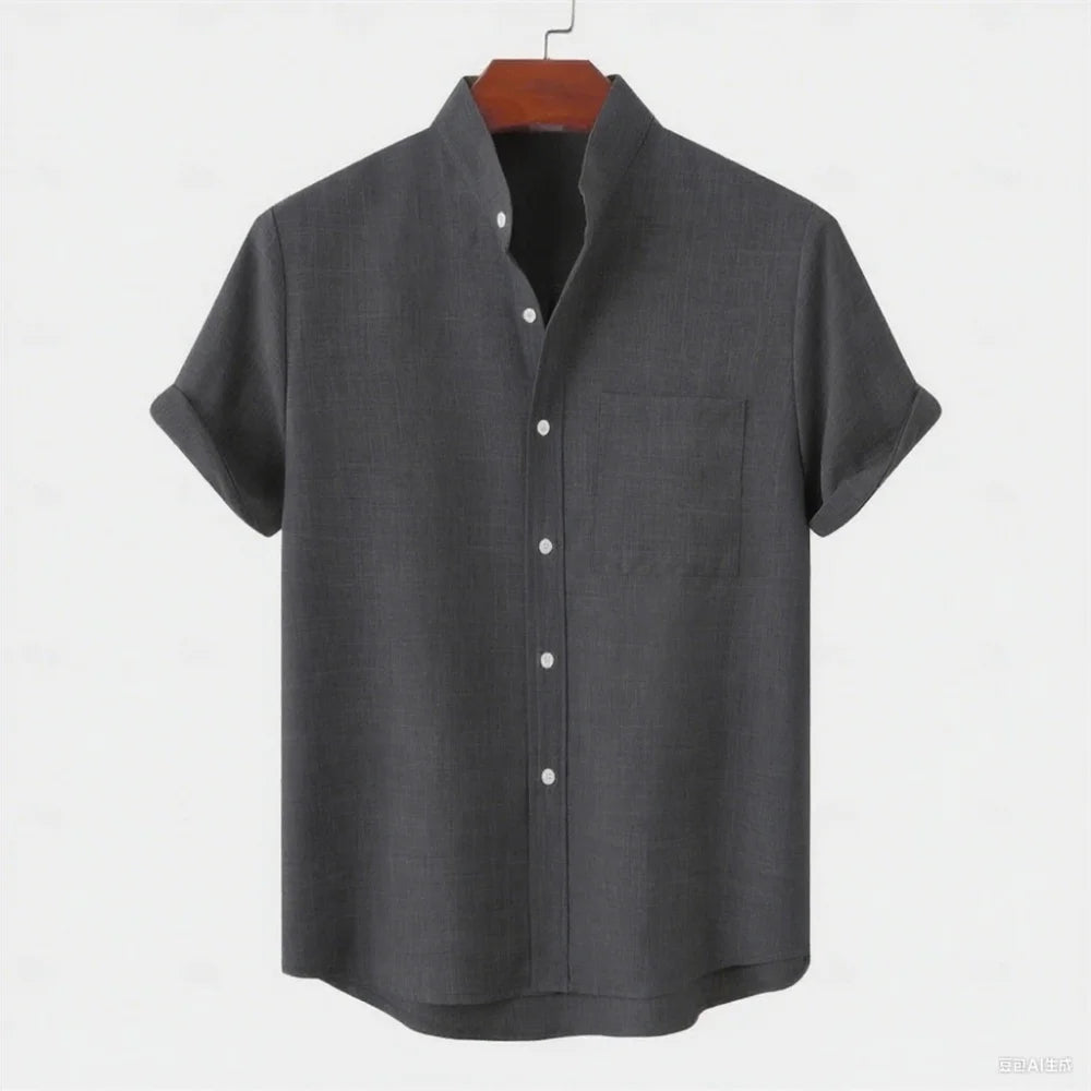 Men's Linen Short Sleeve Collared Shirt