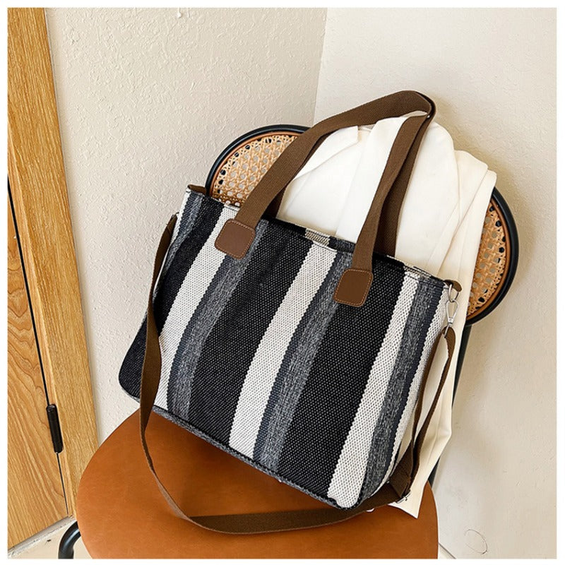 Women's Striped Canvas Crossbody Shoulder Bag - Large Tote 2023