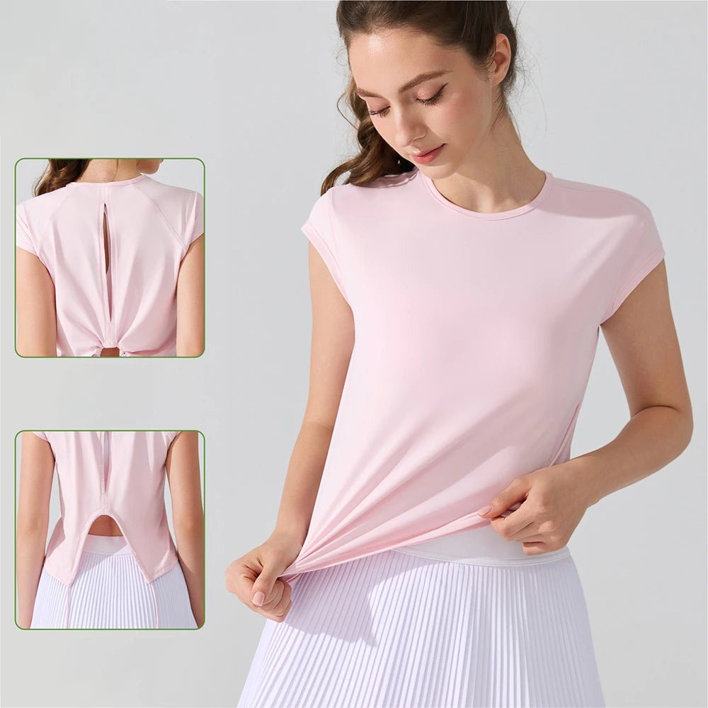 Women's Sports Top Beautiful Back Short - Sleeve T-Shirt, Breathable Hollow UPF50 Sun Protection, Running Fitness Yoga Activewear - lily supply
