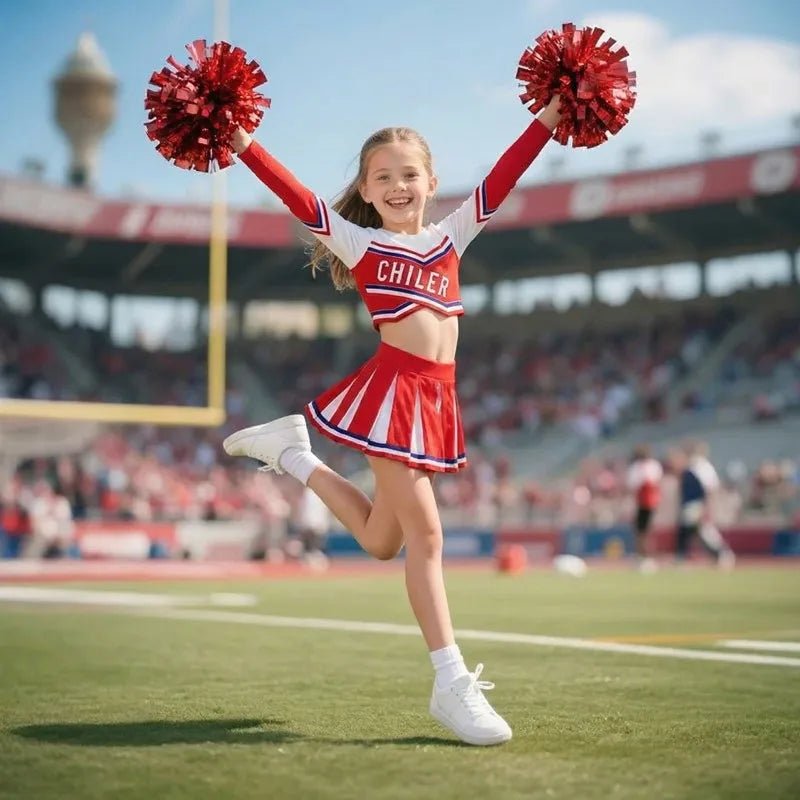 3 - 12Y Girls Cheerleader Dress (With Hand Flower) Printed Letter T-Shirt Football Game Festival Cosplay Clothing Blue Red Skirt - lily supply