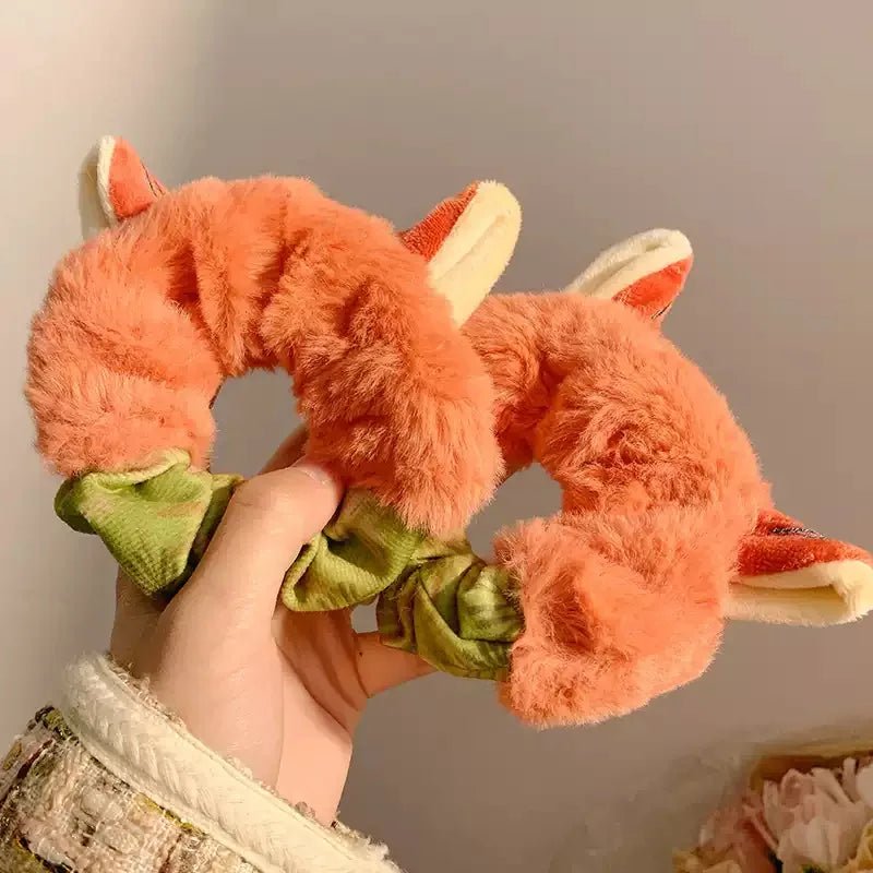 Cartoon Rabbit & Fox Ears Plush Scrunchie Hair Band for Girls - lily supply
