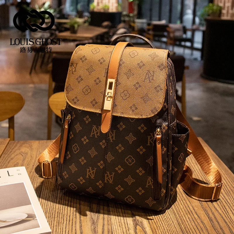 Backpack Women's 2026 New Retro Casual Old Flower Large Capacity School Bag Backpack Printing Fashion Trend Line Big Bag