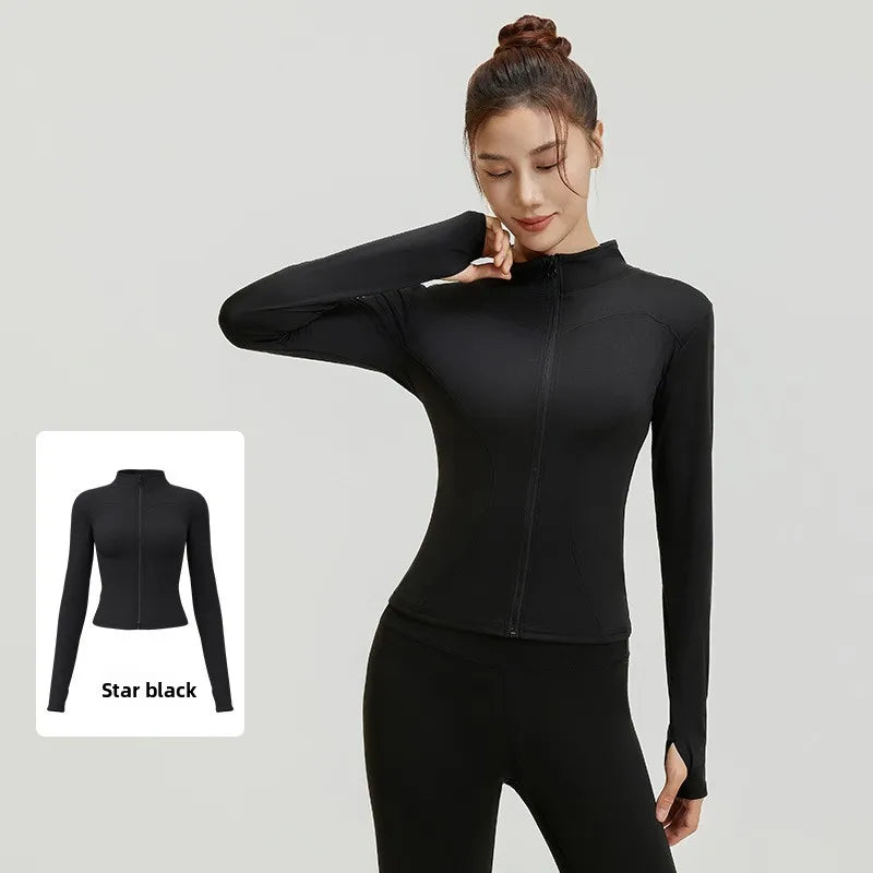 Women's Slim Yoga Running Zip Jacket - Long Sleeve Quick Dry Stand Collar Coat