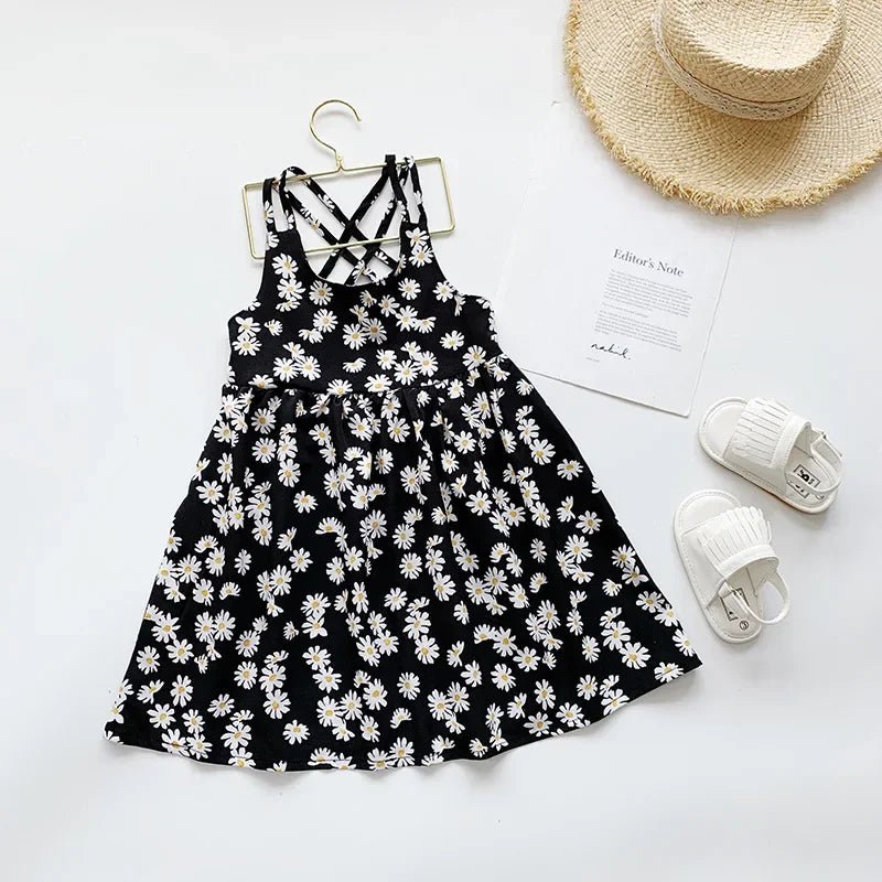 Girls Daisy Print Slip Sleeveless Dress | A - Line Summer Dress Ages 18M - 6Y - lily supply