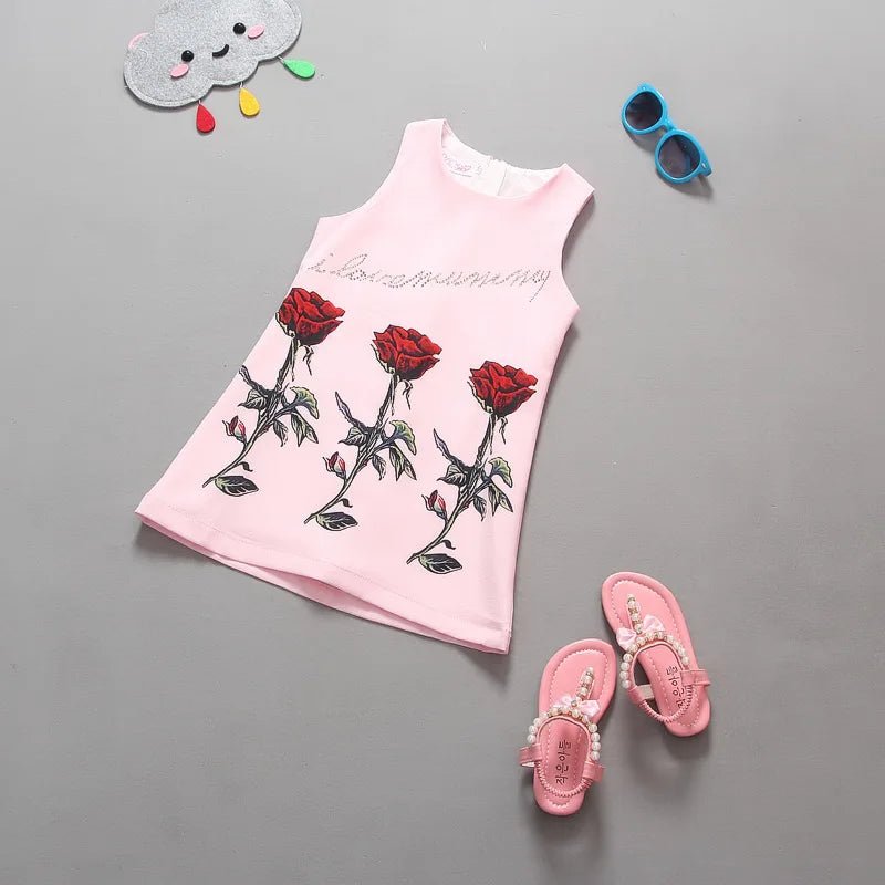 Girls Birthday Party Dress Fashion Rose Printing Children Costumes For Girls Brand Kids Dresses Princess Girls Party Dress - lily supply