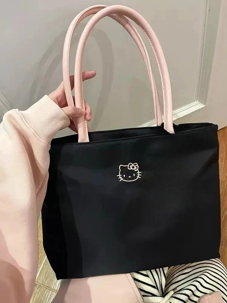 Hello Kitty Embroidery Tote Bag - Large Capacity Cute Cartoon Shoulder Bag