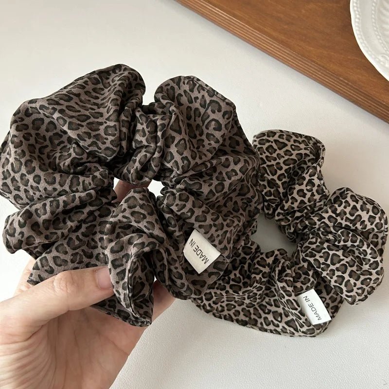 Leopard Print Oversized Scrunchie - Retro Elastic Hair Tie - lily supply