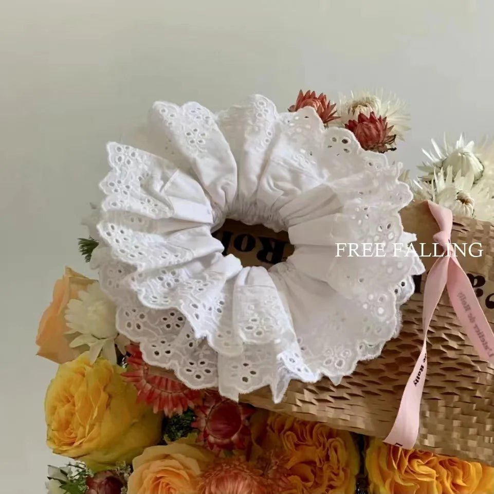 Oversized Lace French Hair Scrunchie - Elastic Ponytail Holder Headband - lily supply