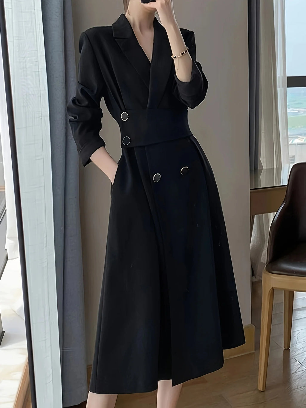 Women's Slim Long Sleeve Suit-Style Dress