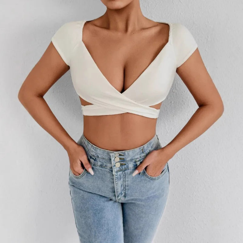 Women's V-Neck High Waisted Push Up Crop Top