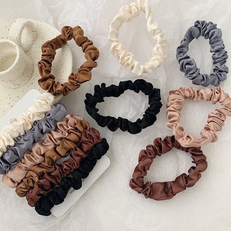 Satin Minimalist Solid Colour Silk Hair Scrunchies - Elastic Ponytail Ties - lily supply