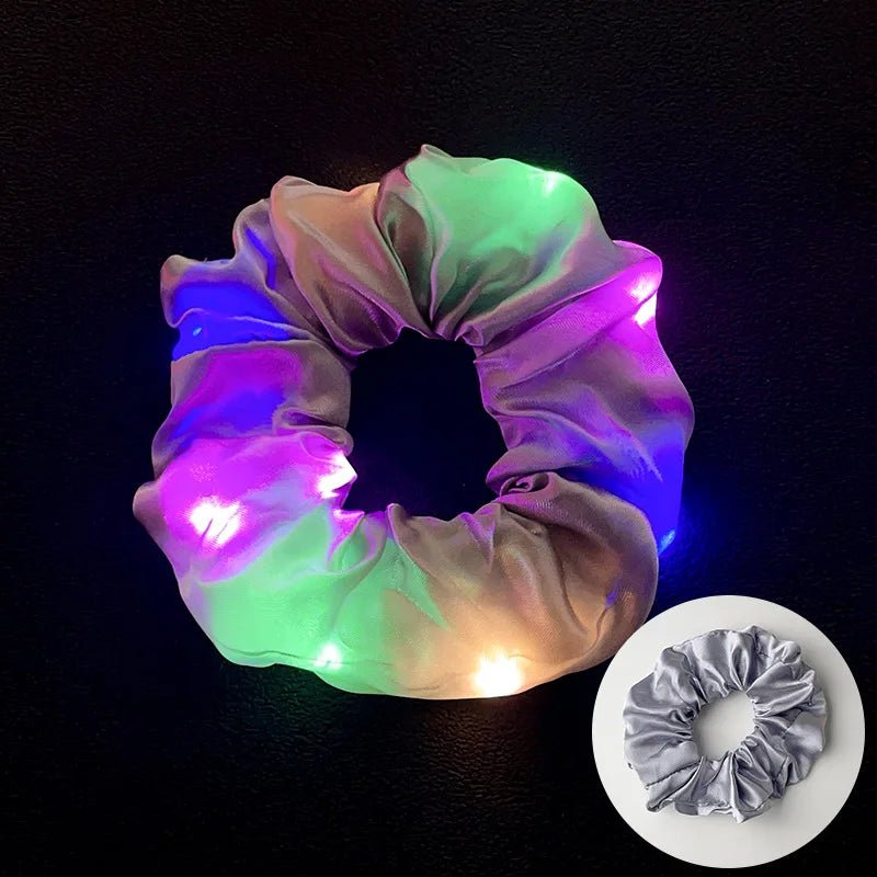10pc LED Light Up Hair Scrunchie - Elastic Satin Party Ponytail Holder - lily supply
