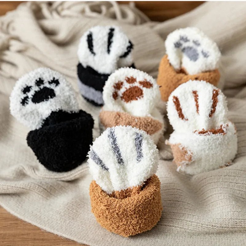 Women's Kawaii 3D Dog & Cat Paw Fleece Socks – Cute Fluffy Socks - lily supply