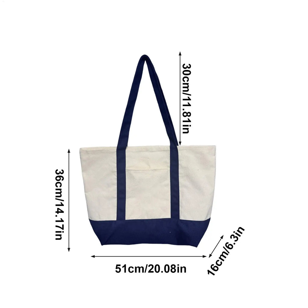 Large Canvas Tote Bag - Reusable Grocery Shopping Bag with Embroidery Handle - lily supply