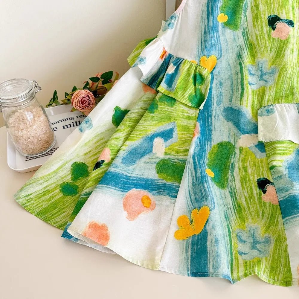 Girls Floral Ruffled Sleeveless Casual Dress | Summer Kids Dress Ages 4 - 7Y - lily supply
