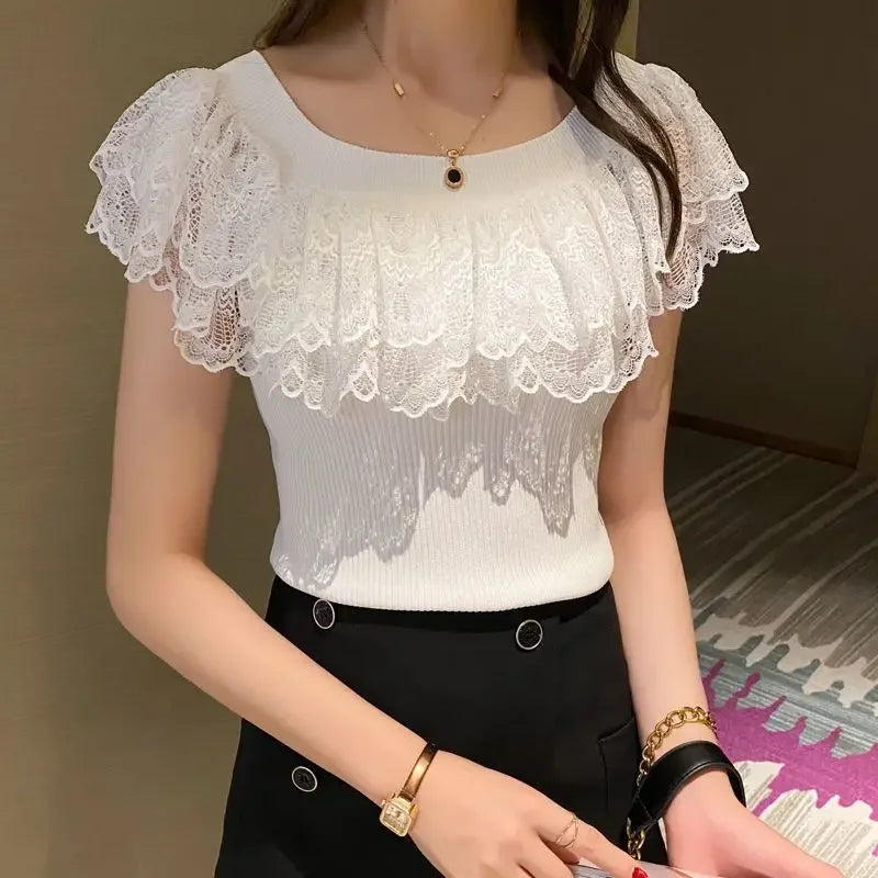 Women's Casual Lace T-Shirt Korean Fashion