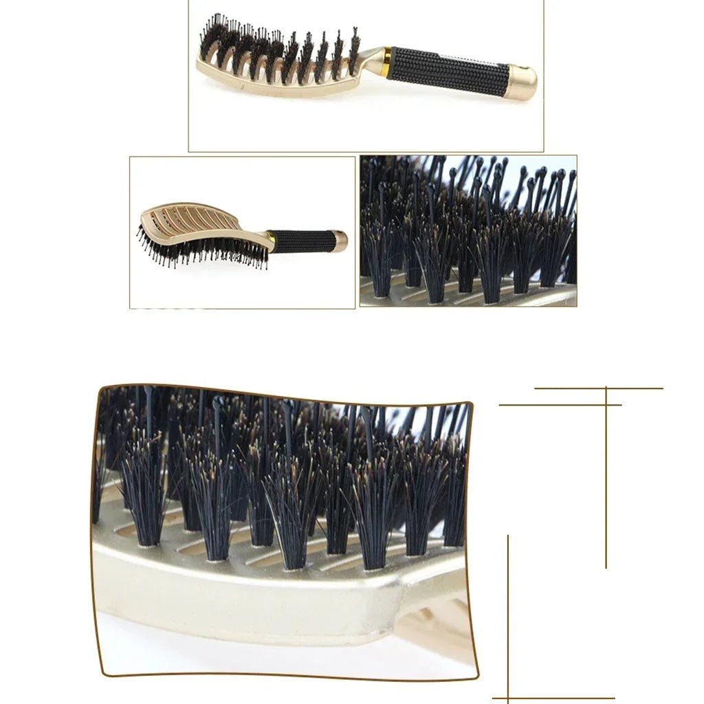 Boar Bristle Nylon Scalp Massage Comb - Wet Curly Detangle Salon Brush - lily supply