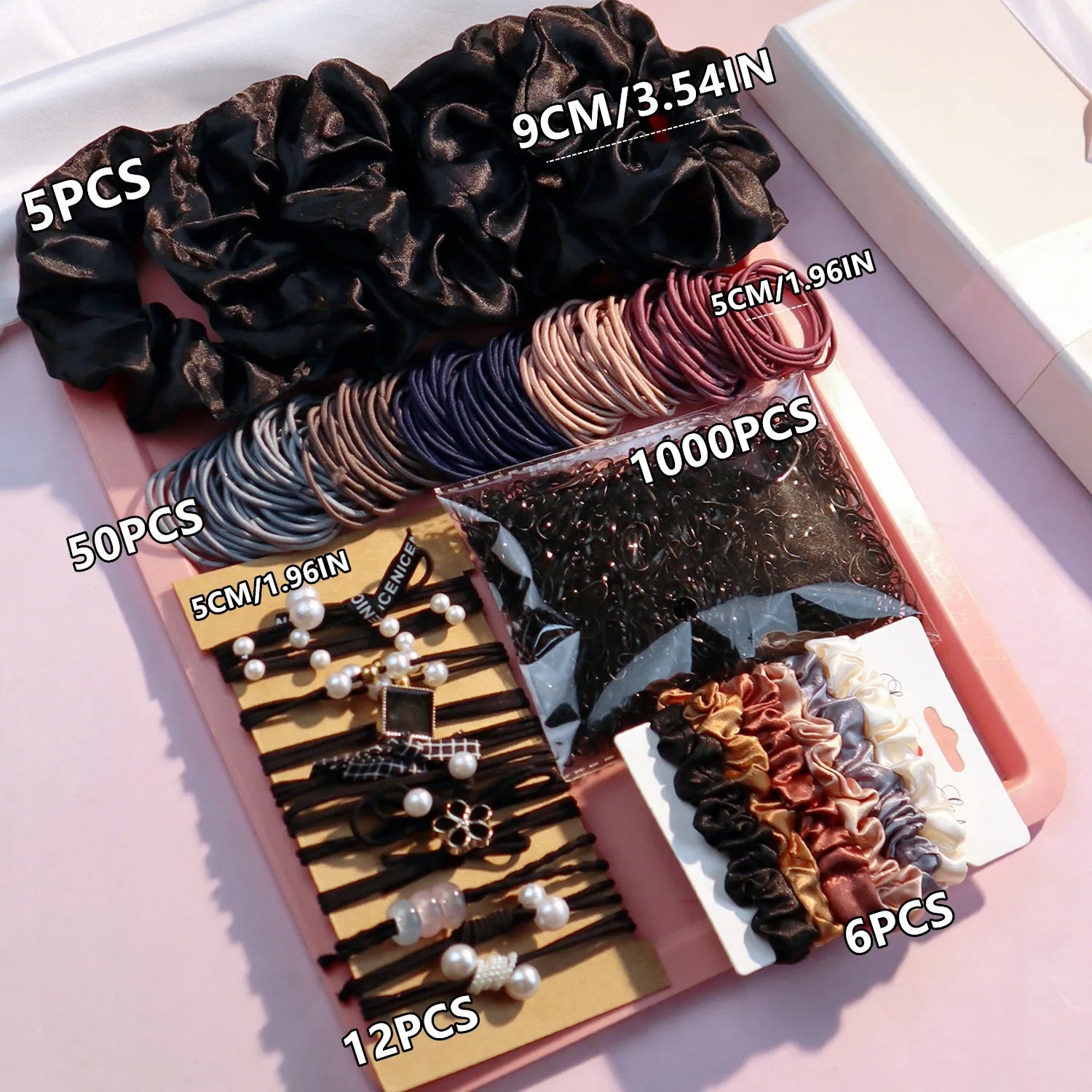 1085pcs Dark Hair Accessories Set - Scrunchies, Hair Bands & Ties - lily supply