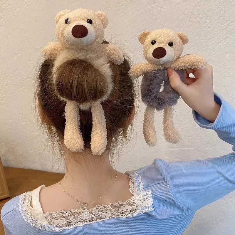 Plush 3D Bear Kawaii Scrunchie - Sweet Cartoon Hair Tie Headband - lily supply