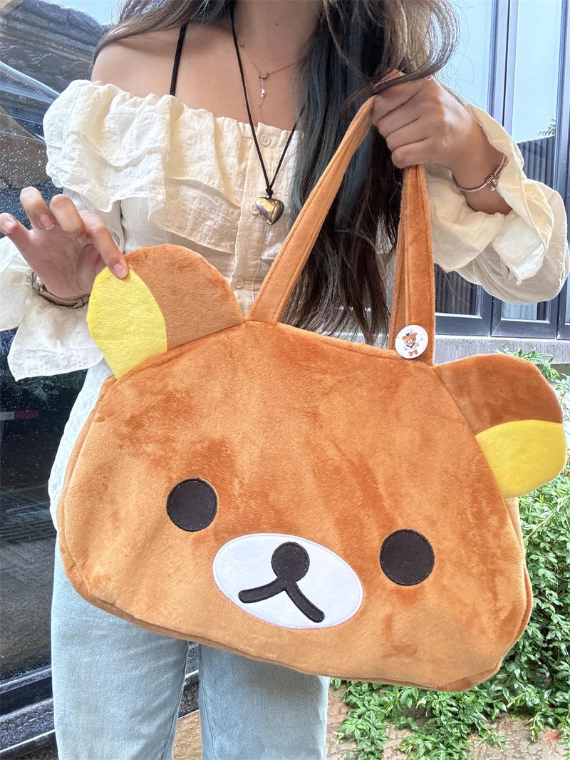 Kawaii Rilakkuma Plush Tote Bag - Cute Bear Cartoon Shoulder Bag