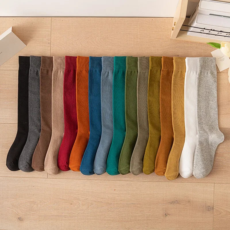 Women's JK Cotton Knee High Socks - Black White Slimming Japanese Korean Style
