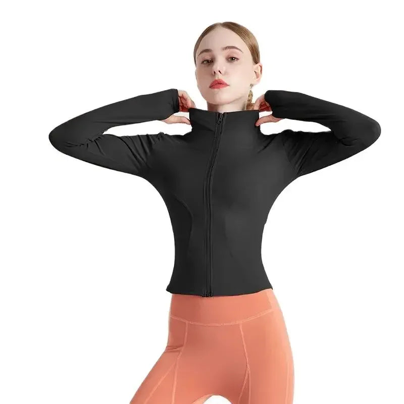 Women's Stand Collar Yoga Fitness Long Sleeve Top - High Elastic Loose Exercise