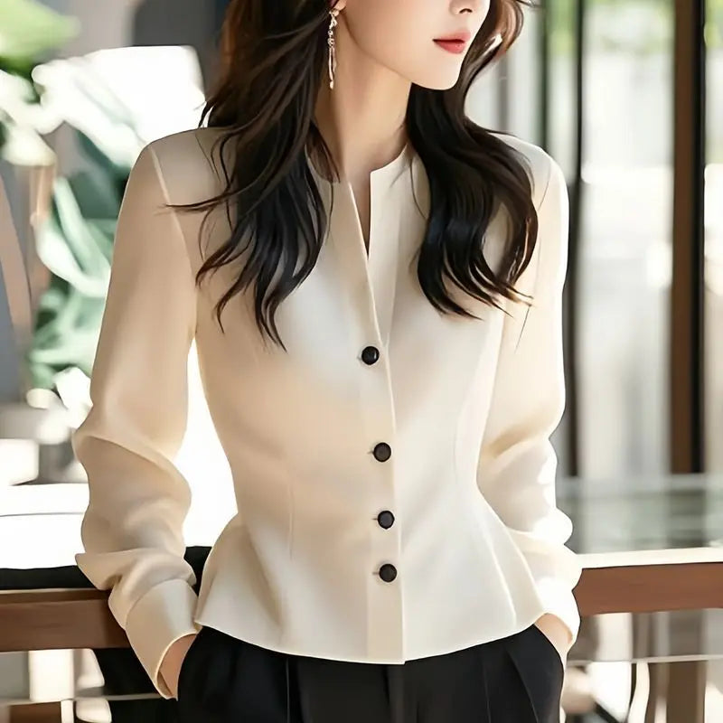White Temperament Short Shirt Tops Long Sleeve Solid Button Elegant Blouse Spring Autumn New Elegant Fashion Women Clothing