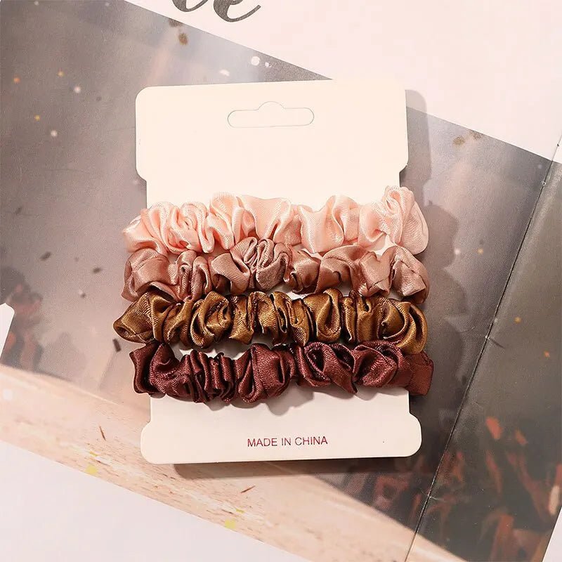4pcs Pure Silk Skinny Scrunchie Set - Hair Bow Ties & Ponytail Holders - lily supply