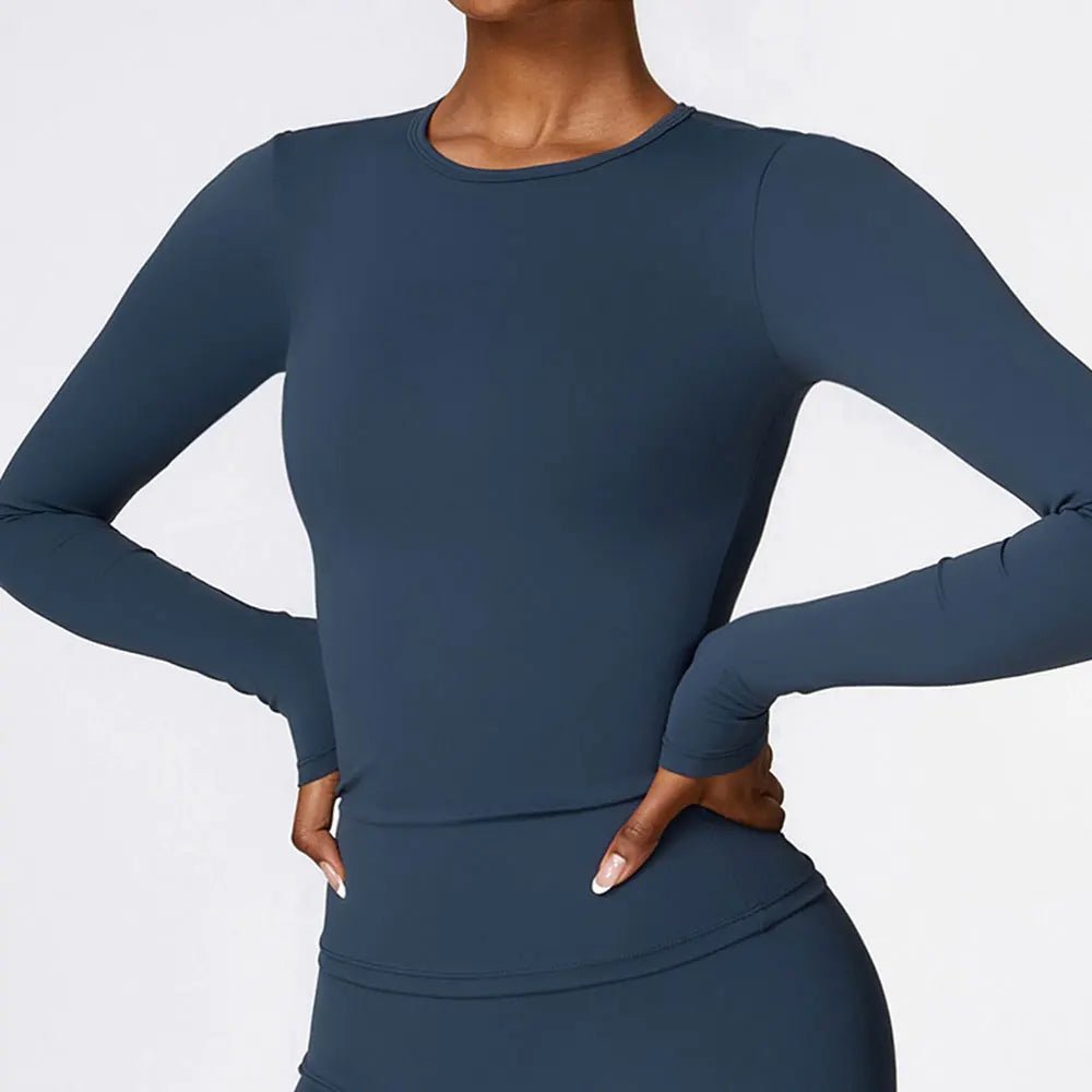 Women Yoga T-shirts Solid Sports Top Long Sleeve Gym Workout Running Shirts Sexy Exposed Navel Quick Dry Fitness Gym Sport Wear - lily supply