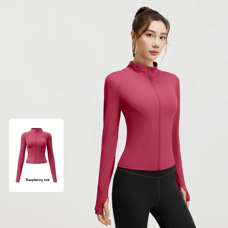 Women's Slim Yoga Running Zip Jacket - Long Sleeve Quick Dry Stand Collar Coat