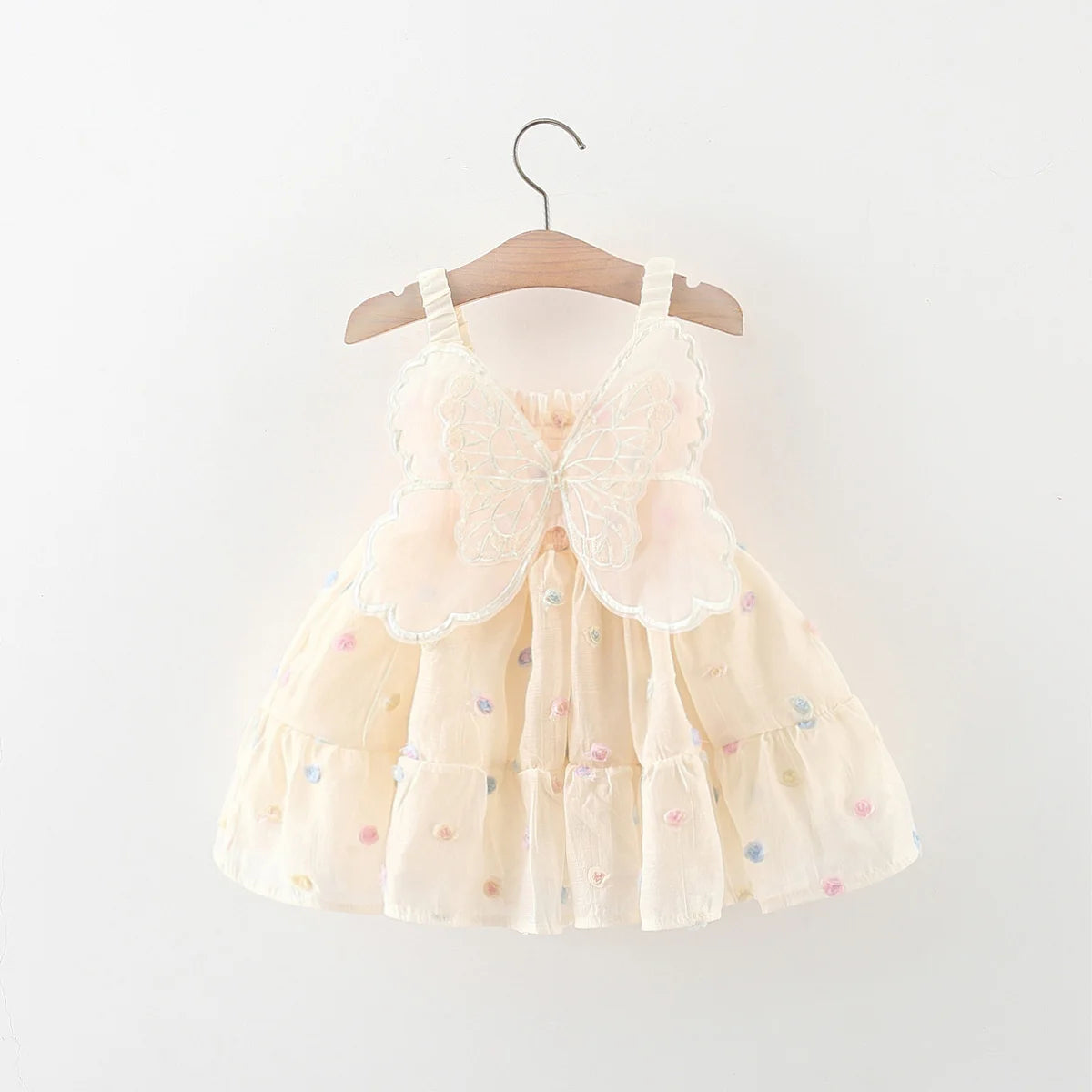 Summer Baby Girl Dress Sweet Colorful Dotted Drop Belt Waist Back Wing Princess Dress Suitable for 0-3 Year Old Babies