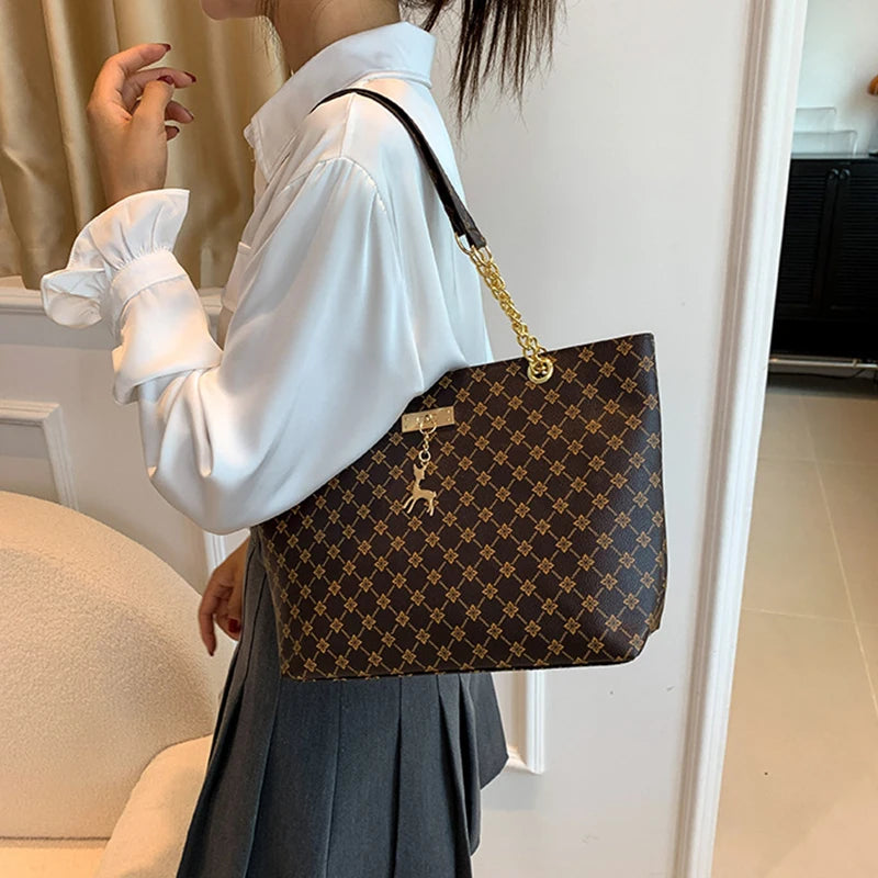 Women's Soft Leather Large Tote Handbag - Presbyopia Texture Shoulder Bag