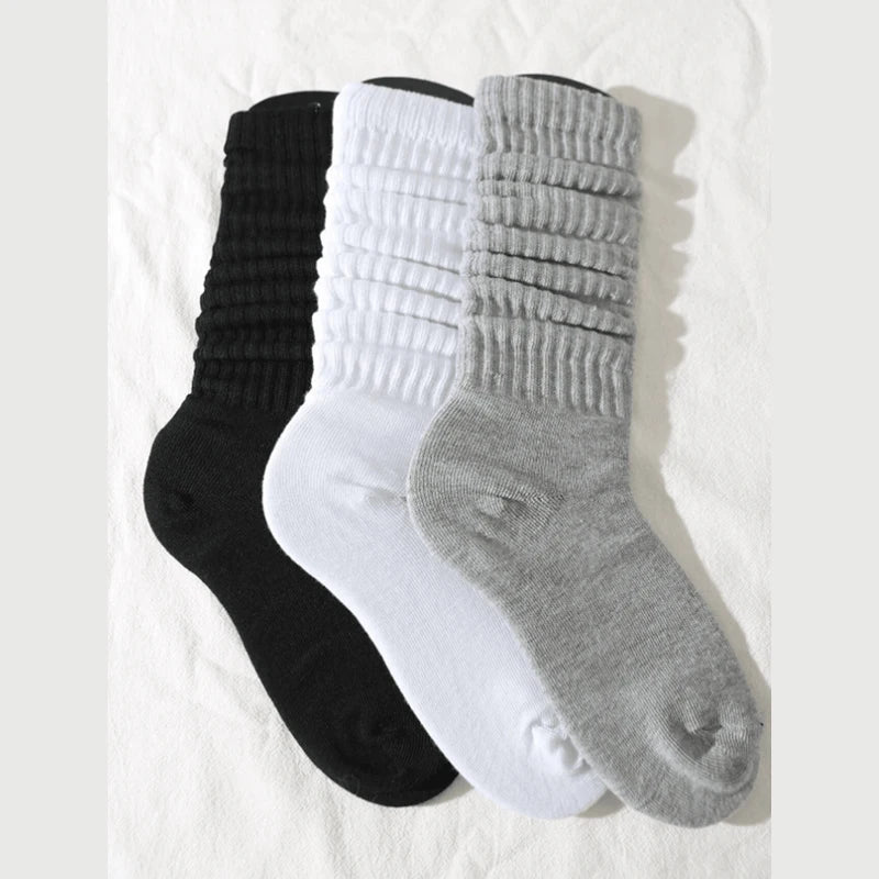 Women's White Solid Pile - Up Mid Length Socks – Casual Cotton Socks - lily supply