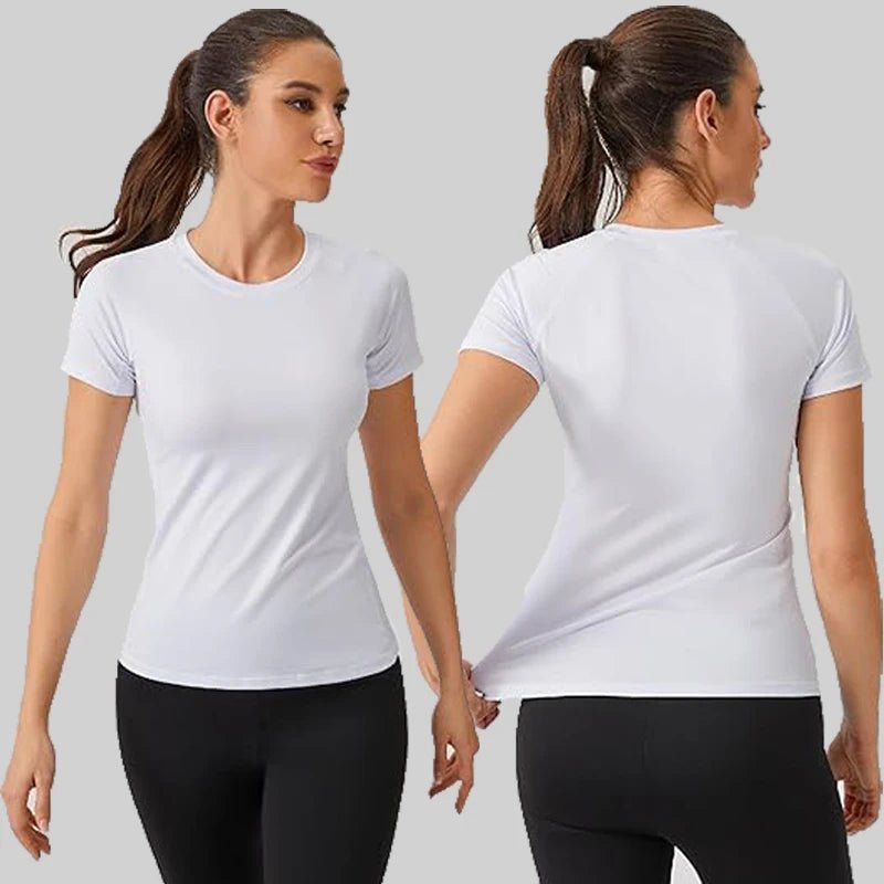 Women's Compression Shirt Short Sleeve Athletic Yoga Running T-Shirt Summer Gym Workout Quick Dry Stretchy Tees Tops Baselayer - lily supply