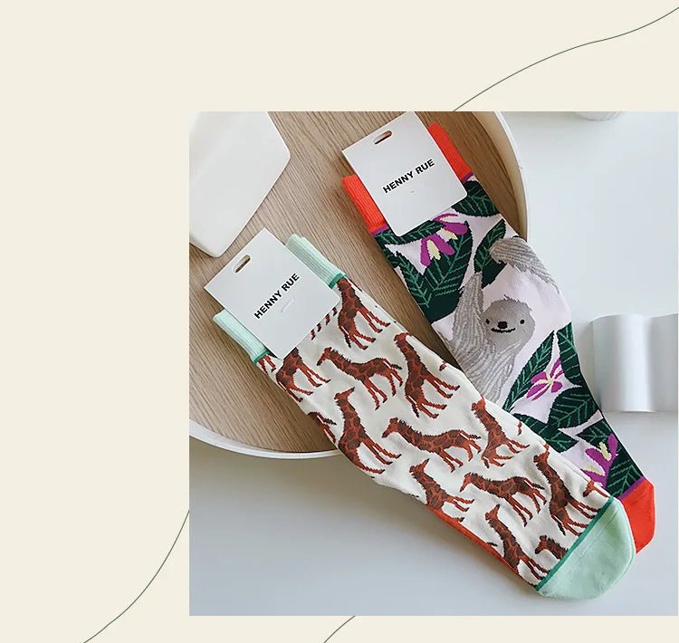 Women's Plant, Hedgehog & Sloth Print Socks – Trendy Casual Socks - lily supply