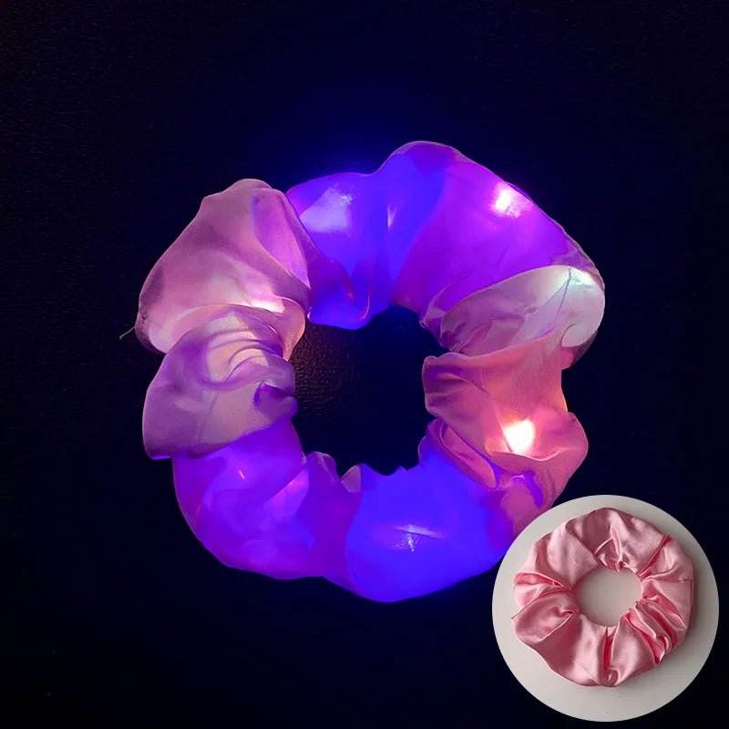 10pc LED Light Up Hair Scrunchie - Elastic Satin Party Ponytail Holder - lily supply