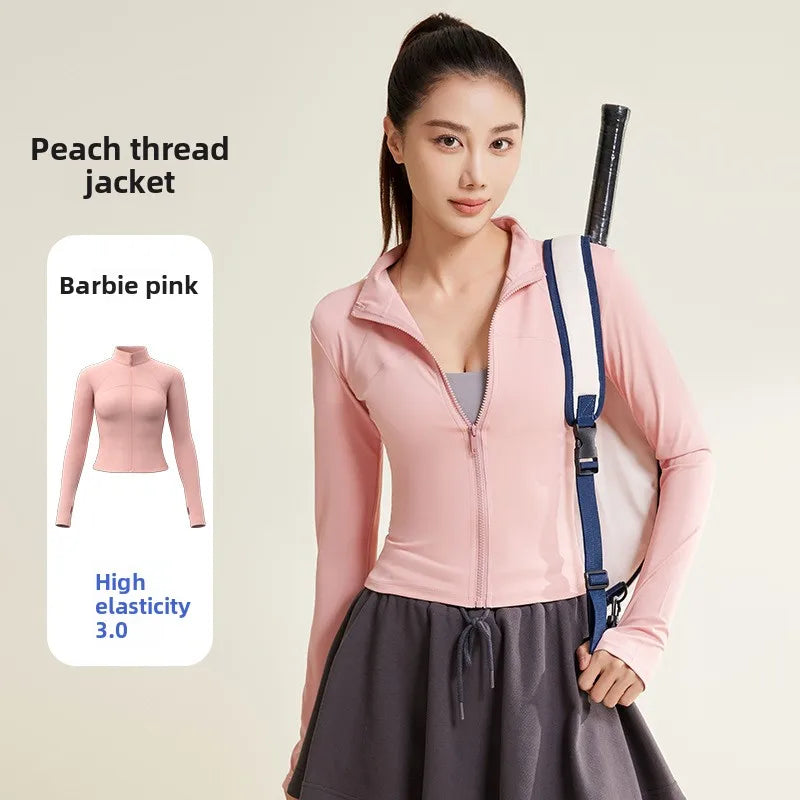 Women's Slim Zip Sports Yoga Coat - Long Sleeve Gym Running UV Protection