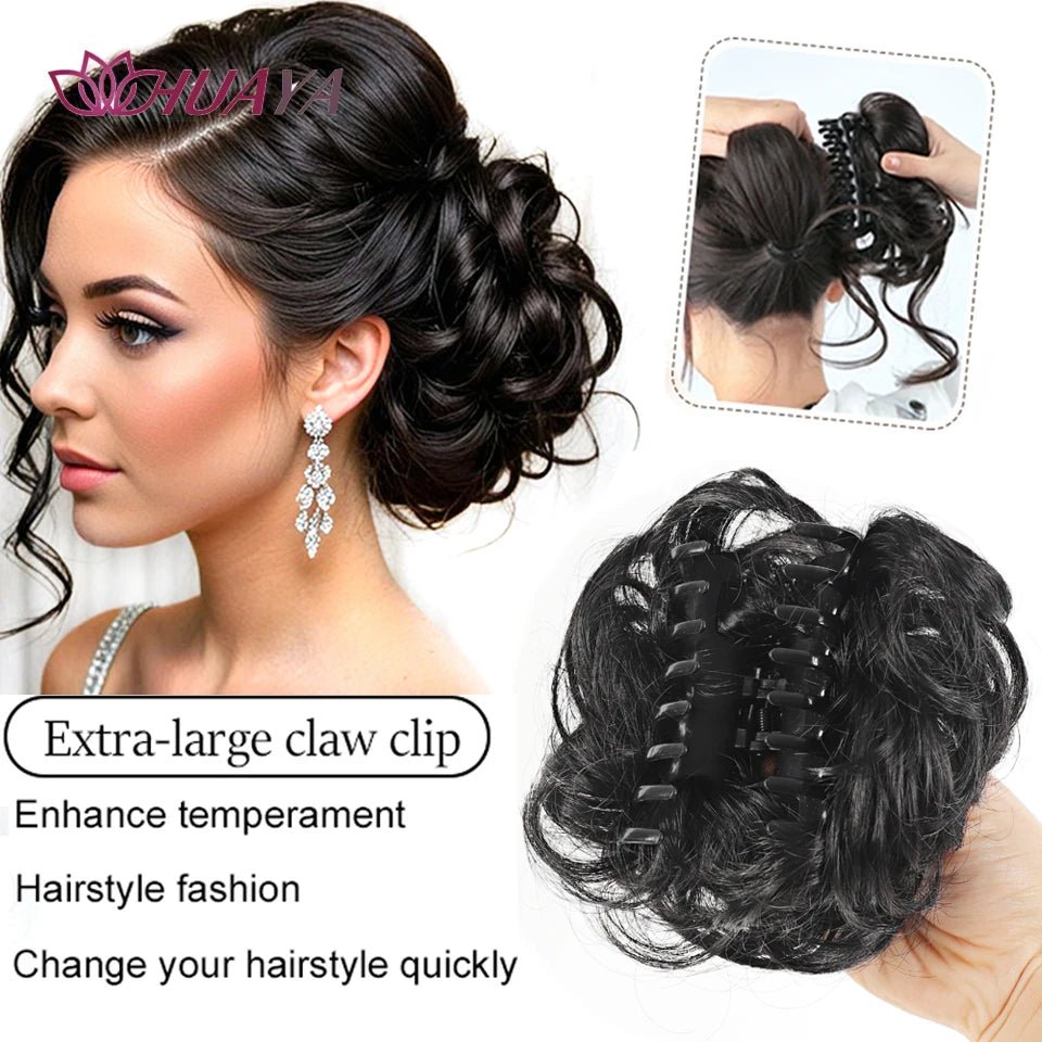 Synthetic Wavy Curly Messy Bun Claw Clip Hair Piece - Ponytail Extension - lily supply