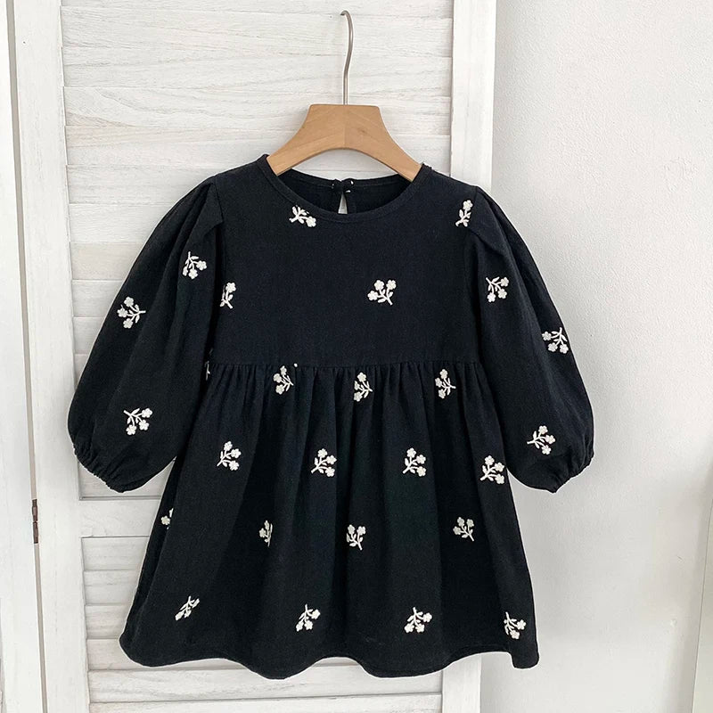 Girls Embroidery Cotton Princess Dress | Floral Long Sleeve Kids Dress 2 - 6Y - lily supply