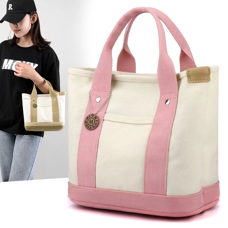 Canvas Tote Bag - Portable Large Capacity Lunch Bento Bucket Handbag