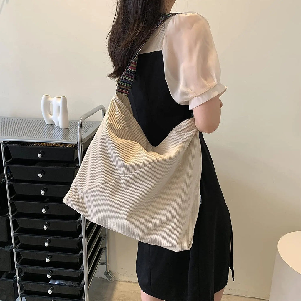 Women's Corduroy Crossbody Shoulder Tote Bag - Stylish Casual Handbag