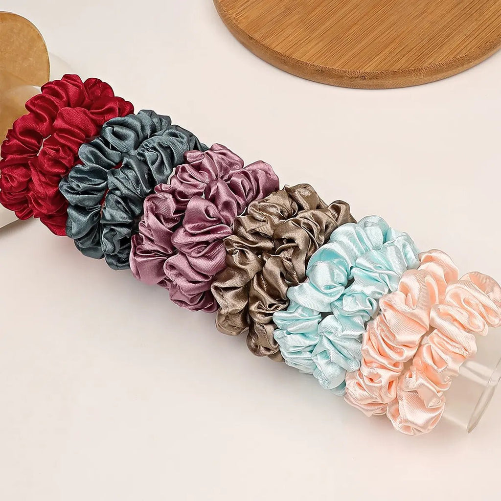 12pcs Small Silk Satin Scrunchies - No Damage Frizz - Free Sleep Hair Ties - lily supply