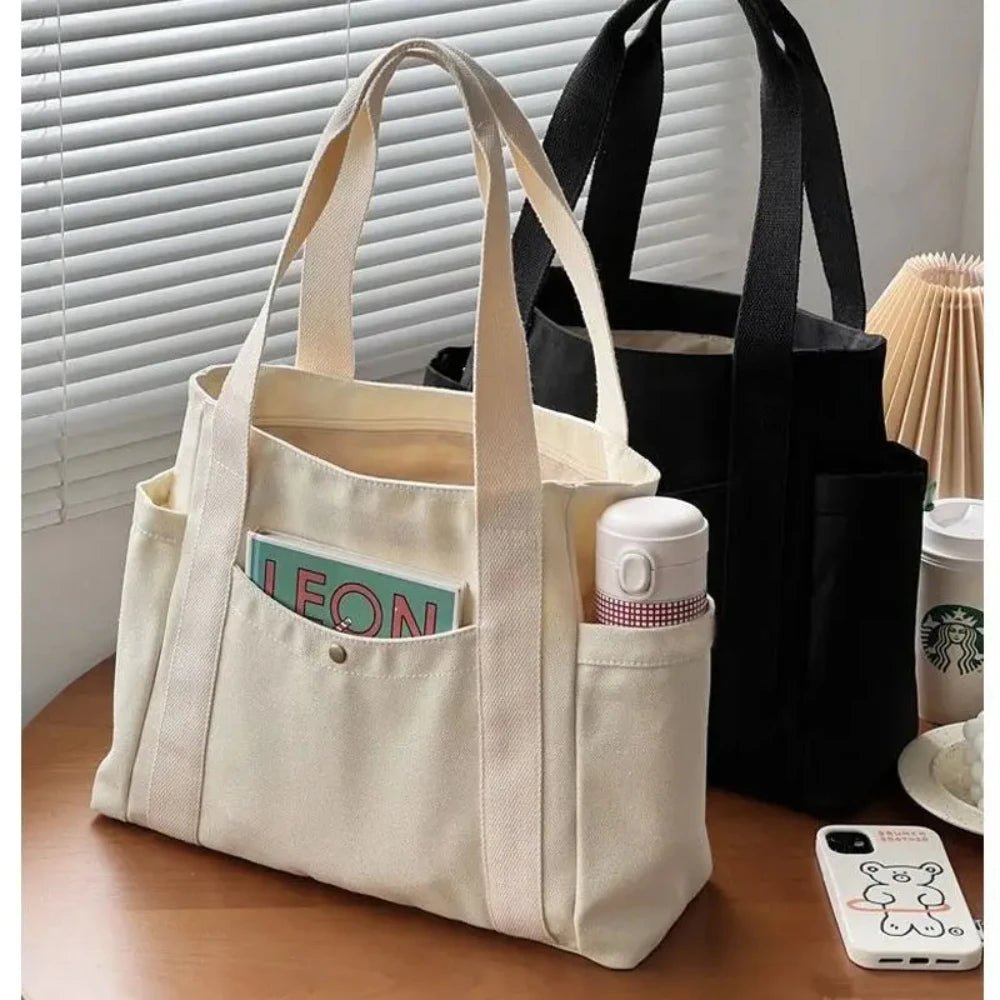 Large Canvas Tote Bag - College Style Commute Student Book Shoulder Bag - lily supply