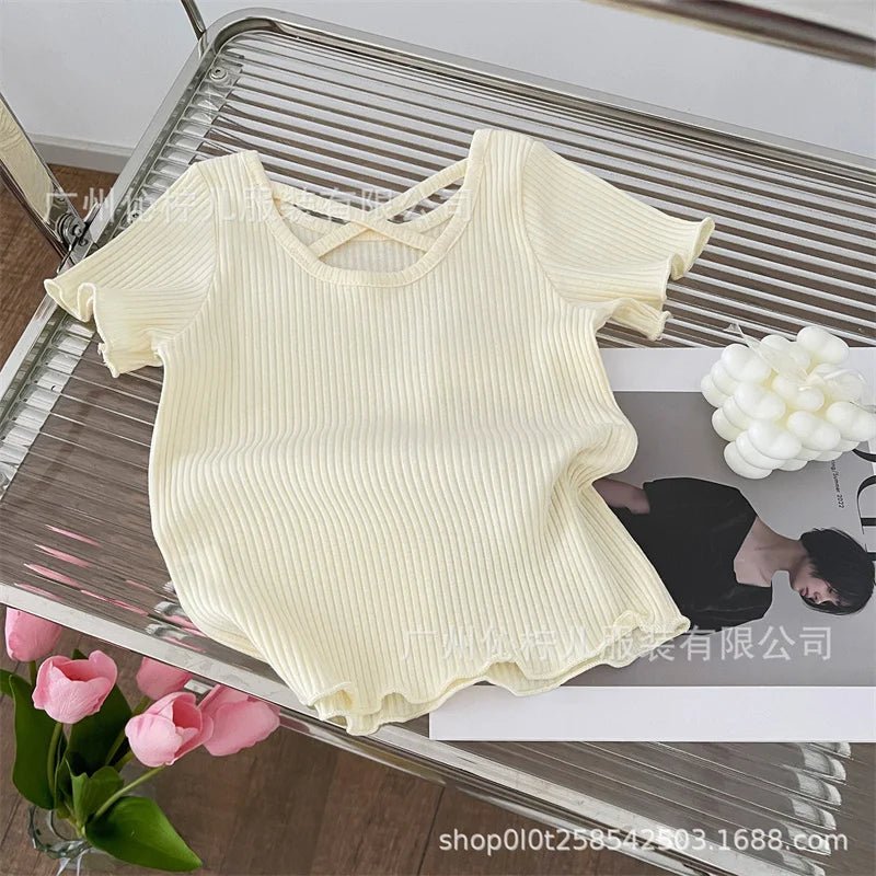 Girls Baby Summer T-Shirt Kids Solid Tops New Fashion Blouse Children Casual Cute Short - Sleeved Clothes 2 - 6 Years Old - lily supply
