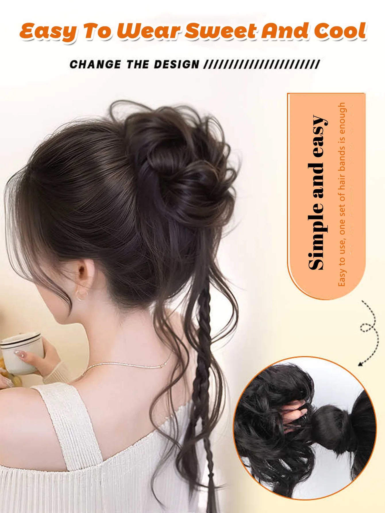 Synthetic Messy Curly Hair Bun Chignon - Y2K Elastic Scrunchy
