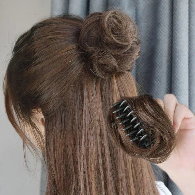 Curly Short Hair Chignon Donut Bun Wig - Claw Clip Hairpiece - lily supply